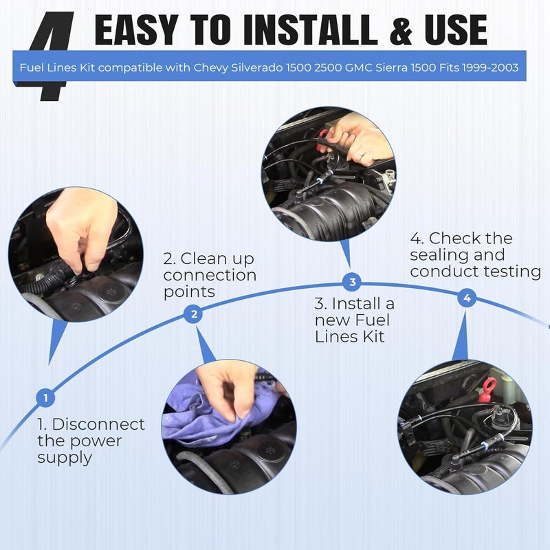 Dexepe Fuel Lines Kit compatible with Chevy Silverado 1500 2500 GMC Sierra 1500 1999-2003 4.8L 5.3L 6L 8.1L Pickup Trucks replace FL-FG0053 FG0053 NFR0003 Nylon Fuel Lines Repair Kit - Image 4